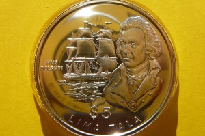 5$ TOKELAU 1989 ŻAGLOWIEC HMS DOLPHIN Ag 925 +CER