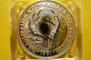 5$ AUSTRALIA 1991 PTAK KOOKABURRA SREBRO 999 UNCJA