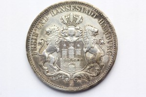 3 MARKI KAISERREICH HAMBURG 1908 RZADKA ORYG STAN