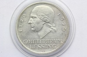3 REICHSMARK WEIMAR 1929 G- GOTTHOLD LESSING STAN.