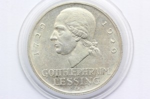 3 REICHSMARK WEIMAR 1929 G- GOTTHOLD LESSING STAN!