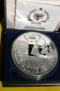 50 LEK ALBANIA 1987 ŻAGLOWIEC DURRES Ag 925 168g