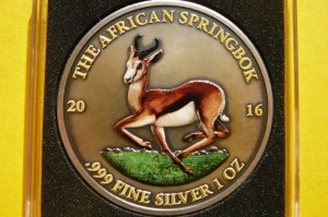 1000 FR GABON 2016 SPRINGBOK SREBRO 999 Oz KOLOR