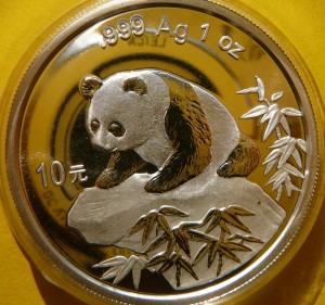 10 YUAN CHINY 1999 PANDA WIELKA Ag Oz DUŻA DATA