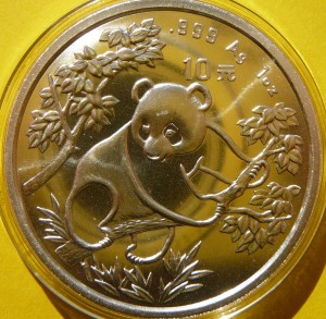 10 YUAN CHINY 1992 PANDA WIELKA Ag 999 Oz MATT 