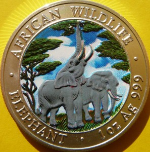 5000 KWACHA ZAMBIA 2003 SŁOŃ SREBRO 999 Oz KOLOR