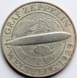 5 REICHSMAREK NIEMCY 1930 F STEROWIEC ZEPPELIN Nr.4