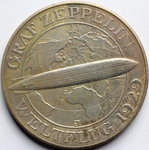  5 REICHSMAREK NIEMCY 1930 J STEROWIEC ZEPPELIN Nr.6