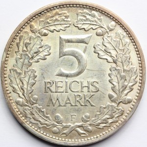 5 REICHSMARK WEIMAR NIEMCY 1925 F 100 LAT NADRENII Nr.4