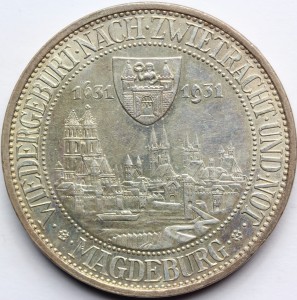 3 REICHSMARK WEIMAR 1931 ODBUDOWA MAGDEBURGA RZADKA