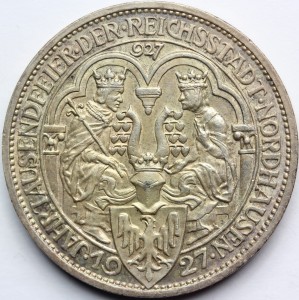 3 REICHSMARK WEIMAR 1927 1000 LAT NORDHAUSEN RZADKA Nr5