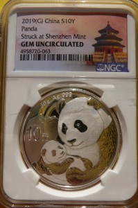 10 YUAN CHINY 2019 PANDA WIELKA SREBRO 999 RARYTAS NGC