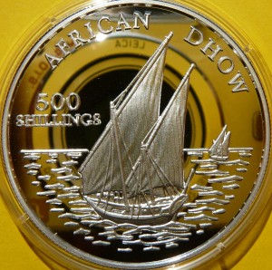 500 SHILL TANZANIA 2001 ŻAGLOWIEC DHOW SREBRO UNCJA