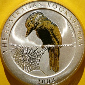 1$ AUSTRALIA 2008 PTAK KOOKABURRA ZIMORODEK Ag 999 Oz