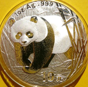 10 YUAN CHINY 2002 PANDA WIELKA SREBRO 999 UNCJA