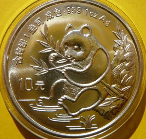 10 YUAN CHINY 1991 PANDA WIELKA Ag 999 Oz MATT