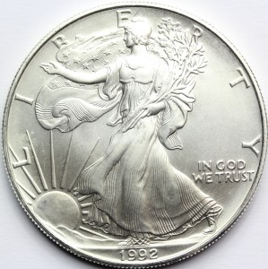 1$ USA 1992 EAGLE ORZEŁ BOGINI WOLNOŚCI LIBERTY Ag Oz