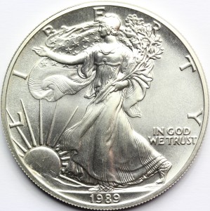 1$ USA 1989 EAGLE ORZEŁ BOGINI WOLNOŚCI LIBERTY Ag Oz