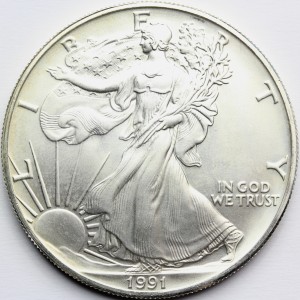 1$ USA 1991 EAGLE ORZEŁ BOGINI WOLNOŚCI LIBERTY Ag Oz