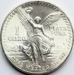 ONZA PLATA PURA MEKSYK 1985 LIBERTAD BOGINI Ag Oz
