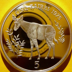 5 ZAIRES ZAIR 1975 OKAPI LEŚNE ZAGROŻONE GATUNKI