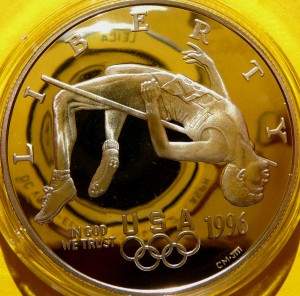 DOLAR USA 1996 SKOK WZWYŻ OLIMPIADA ATLANTA SREBRO PROOF