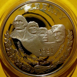 DOLAR USA 1991 GÓRA MOUNT RUSHMORE SREBRO PROOF 