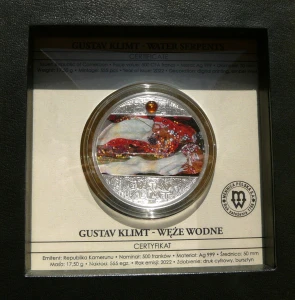 500 FRANK KAMERUN 2022 GUSTAV KLIMT WĘŻE WODNE II BURSZTYN