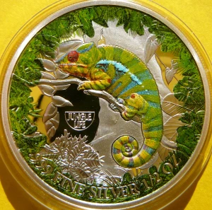 500 FRANK KAMERUN 2021 KAMELEON ŻYCIE W DŻUNGLI KOLOR Ag 999