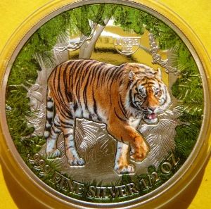 500 FRANK KAMERUN 2021 TYGRYS BENGALSKI ŻYCIE W DŻUNGLI KOLOR Ag 999