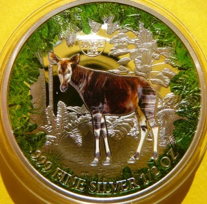 500 FRANK KAMERUN 2021 OKAPI LEŚNE ŻYCIE W DŻUNGLI KOLOR Ag 999