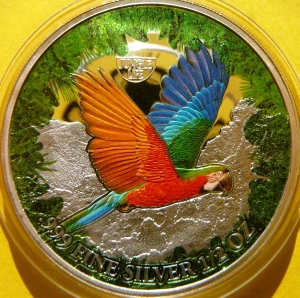 500 FRANK KAMERUN 2021 PAPUGA ARA ŻYCIE W DŻUNGLI KOLOR Ag 999