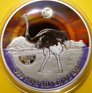 500 FRANK KAMERUN 2022 STRUŚ EMU ŻYCIE SAWANNY KOLOR Ag 999