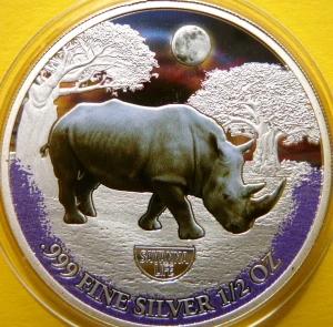 500 FRANK KAMERUN 2022 NOSOROŻEC ŻYCIE SAWANNY KOLOR Ag 999