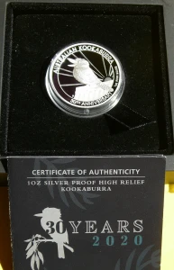1$ AUSTRALIA 2020 KOOKABURRA ZIMORODEK HIGH RELIEF PROOF