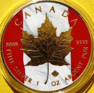 5$ KANADA 2014 MAPLE LEAF LIŚĆ KLONU ZŁOCONA KOLOR