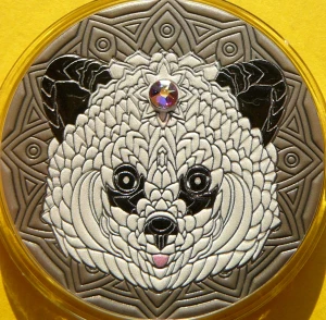 2 CEDIS GHANA 2020 PANDA MANDALA SWAROVSKI SREBRO KOLOR +CER