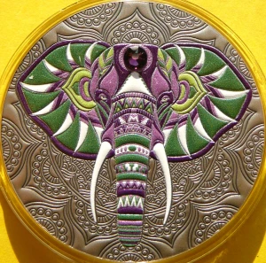 2 CEDIS GHANA 2020 SŁOŃ MANDALA SWAROVSKI SREBRO KOLOR  +CER