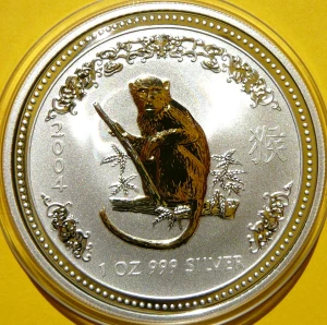 1$ AUSTRALIA 2004 LUNAR ROK MAŁPA Ag/Au UNCJA