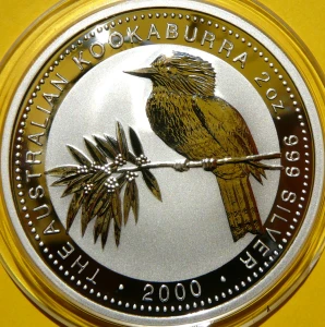 2$ AUSTRALIA 2000 KOOKABURRA ZIMORODEK SREBRO 2 UNCJE 