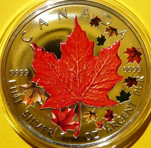 5$ KANADA 2001 LIŚĆ KLONU MAPLE LEAF PORY ROKU JESIEŃ