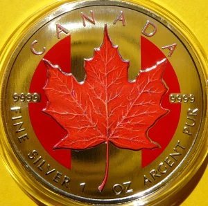 5$ KANADA 1999 LIŚĆ KLONU MAPLE LEAF CZERWONY KOLOR LATO