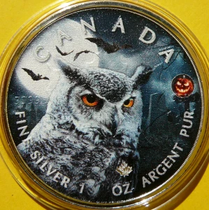 5$ KANADA 2022 LIŚĆ KLONU MAPLE LEAF SOWA PUCHACZ HALLOWEEN