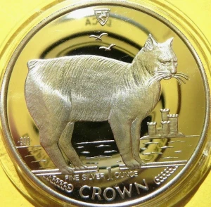 CROWN ISLE OF MAN 1988 KOT MANX SREBRO UNCJA