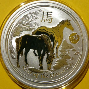1$ AUSTRALIA 2014 HORSE ROK KONIA KOŃ LUNAR PRIV LEW Ag Oz