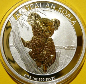 1$ AUSTRALIA 2015 MIŚ KOALA SREBRO 999 UNCJA ZŁOCONA