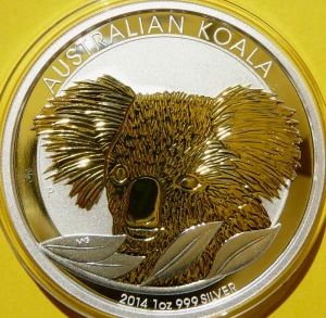 1$ AUSTRALIA 2014 MIŚ KOALA SREBRO 999 UNCJA ZŁOCONA