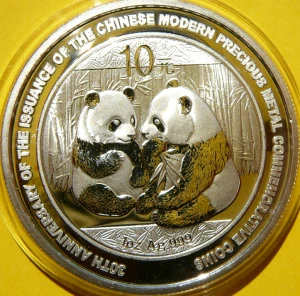 10 YUAN CHINY 2009 PANDA WIELKA SREBRO 999 UNCJA PRIVY RZADKA