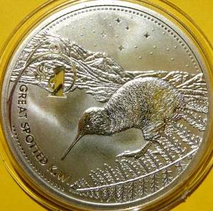 1$ NOWA ZELANDIA 2007 PTAK KIWI SREBRO 999 UNCJA 