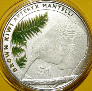 1$ NOWA ZELANDIA 2015 PTAK KIWI SREBRO 999 UNCJA